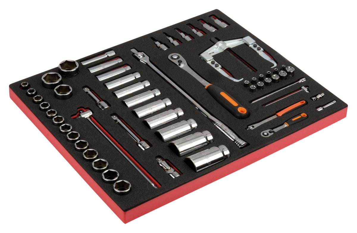 Bahco Foaminlay Fit&Go 3 3 met doppen en toebehoren 1 4" en 1 2" en trekker 58-delig FF1A22