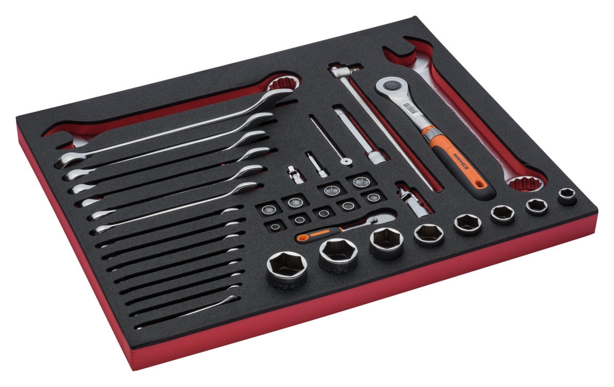 Bahco Foaminlay Fit&Go 3 3 met doppen en toebehoren 1 4" en 1 2" en ringsteeksleutels 41-delig FF1A5013
