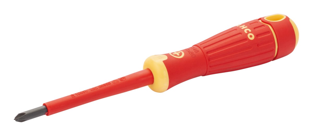 Bahco Schroevendraaier Fit | geïsoleerd | VDE | rubber greep | Combitip | 5 mm PH1 retailverpakking SB148.001.080