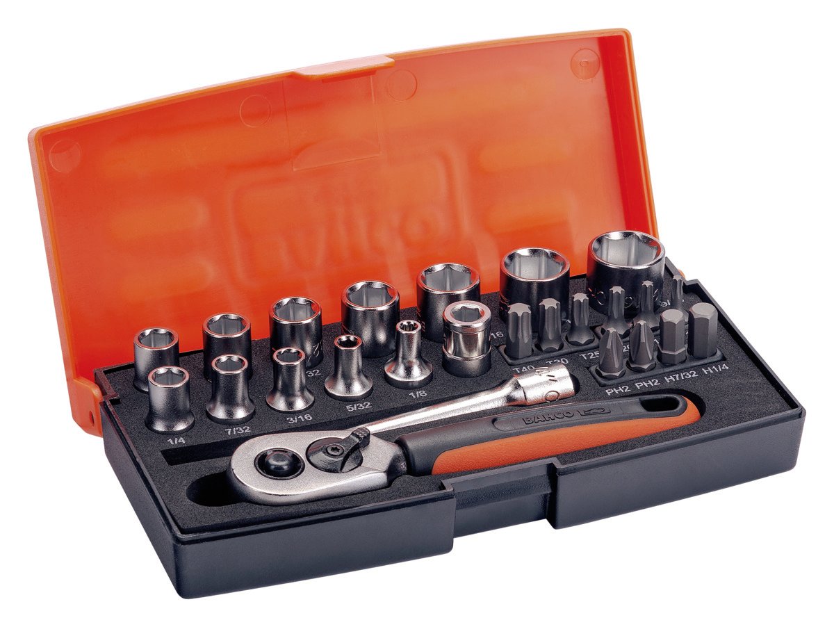 Bahco Doppenset 1 4" | zeskant | inch-maten | inclusief bits en bithouder 25-delig koffer SL25AF