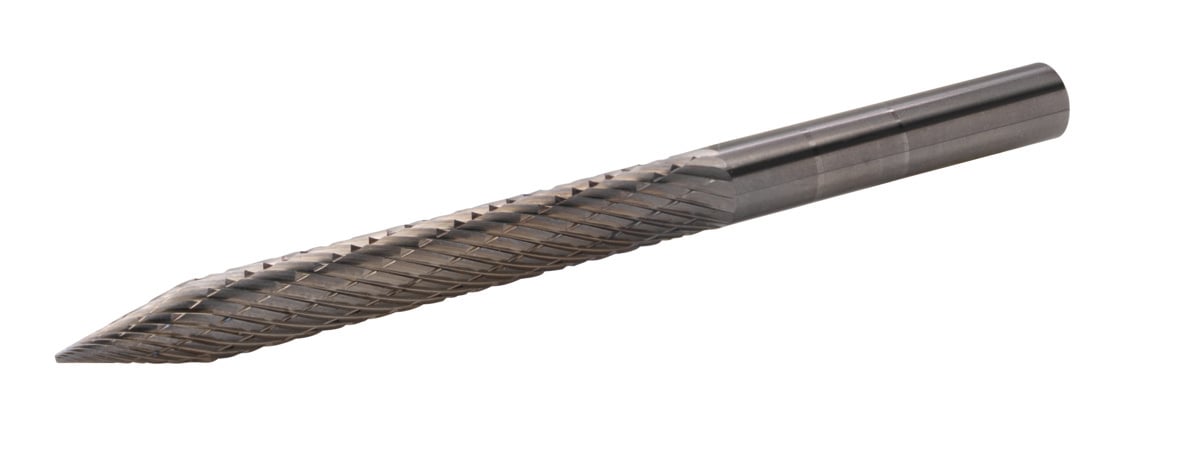 Bahco Stiftfrees | hardmetaal | met boogvormige | puntige kop | voor bandenreparatie | medium vertanding | X-kap | 3 mm x 25 mm x 3 mm | lengte 50 mm