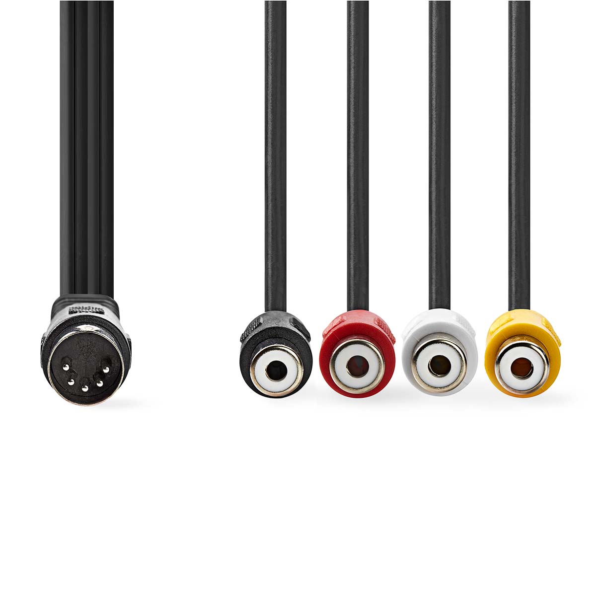 Nedis DIN-Audiokabel | DIN 5-Pins Male | 4x RCA Female | Vernikkeld | 0.20 m | Rond | PVC | Zwart | Label - CAGL20450BK02
