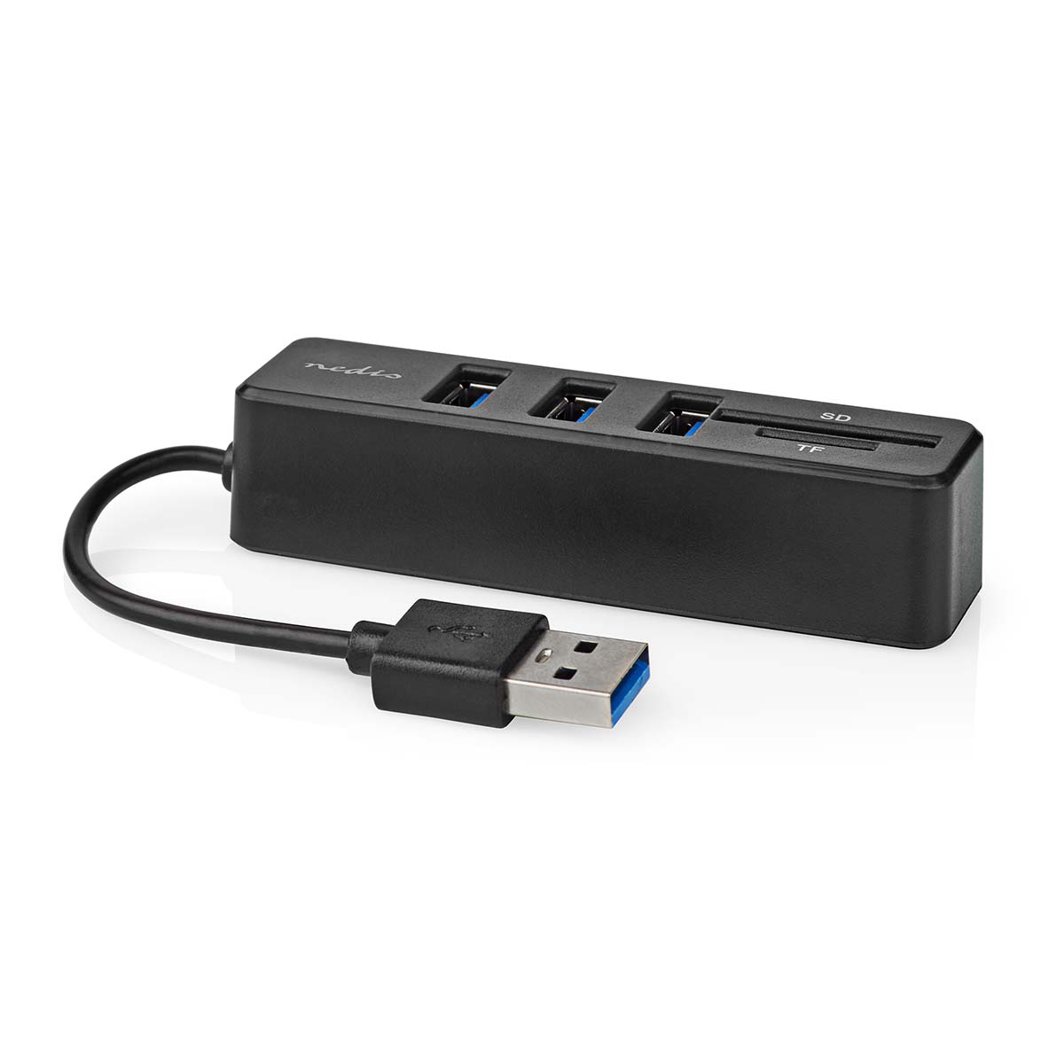 Nedis USB-Hub | 1x USB-A | 3x USB A Female | 5-Poorts poort(en) | USB 2.0 | USB Gevoed | SD & MicroSD CCGB60250BK01