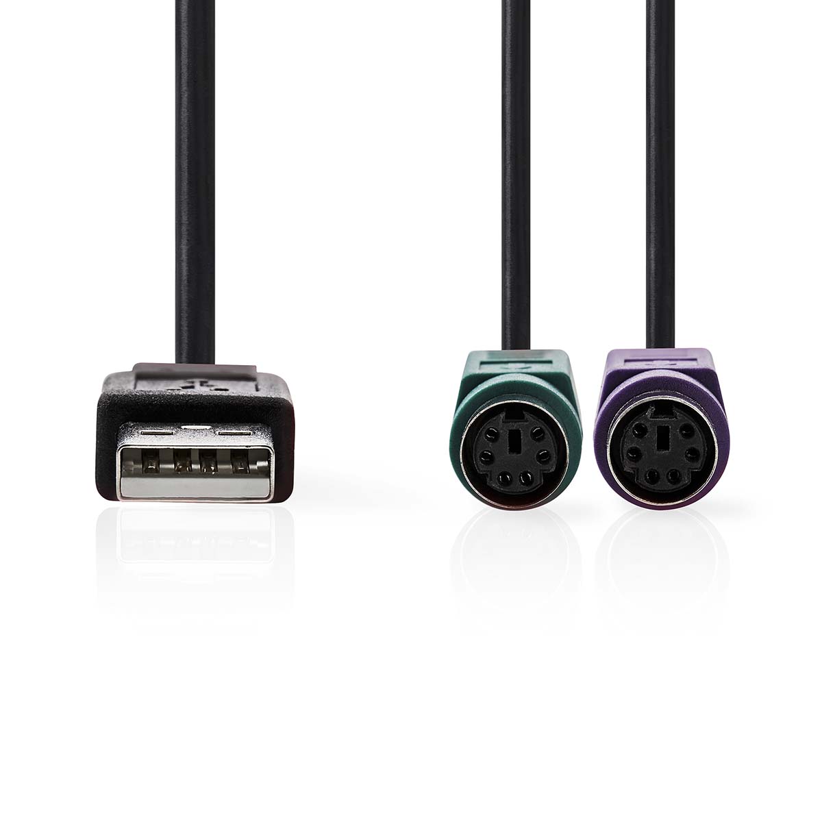 Nedis 2-in-1-Kabel | USB 2.0 | USB-A Male | 2x PS/2 Female | 480 Mbps | 0.30 m | Vernikkeld | Rond | PVC | Zwart | Doos - CCGB60830BK03