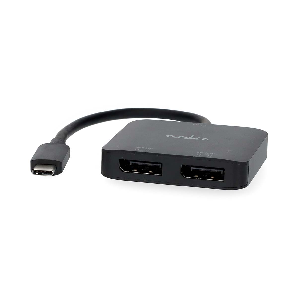 Nedis USB-C™ Adapter | USB 3.2 Gen 1 | USB-C™ Male | 2x Displayport Female | 4K@60Hz | 0.20 m | Rond | Vernikkeld | PVC | Zwart | Doos - CCGB64375BK02