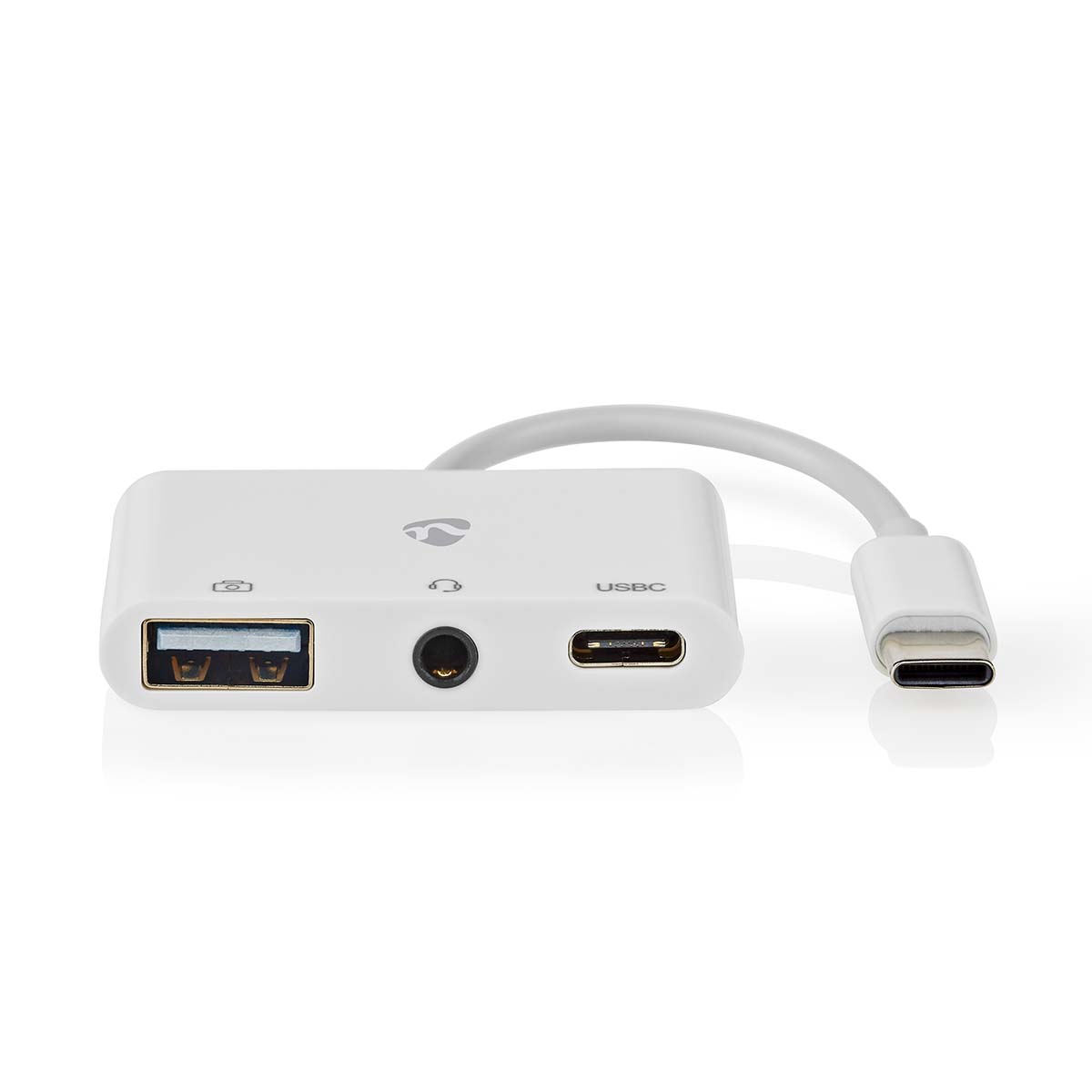 Nedis USB Multi-Port Adapter | USB 2.0 | USB-C Male | USB-A Female / USB-C Female / 3,5 mm Female | 480 Mbps | Rond | Vernikkeld | PVC | Wit | Doos -