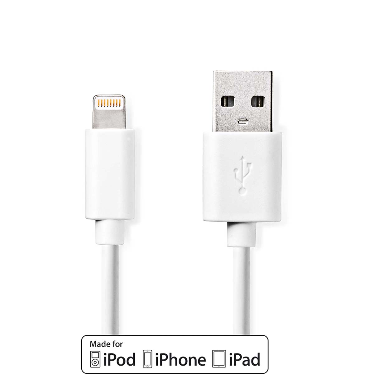 Nedis Lightning Kabel | USB 2.0 | Apple Lightning 8-Pins | USB-A Male | 480 Mbps | Vernikkeld | 3.00 m | Rond | PVC | Wit | Label CCGL39300WT30