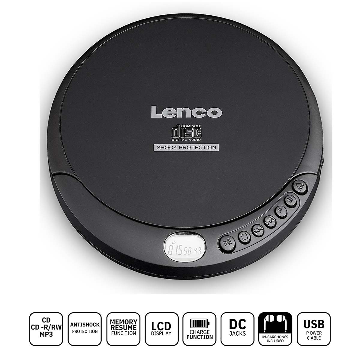 Lenco Draagbare CD MP3-speler met antischokfunctie Zwart - CD-200