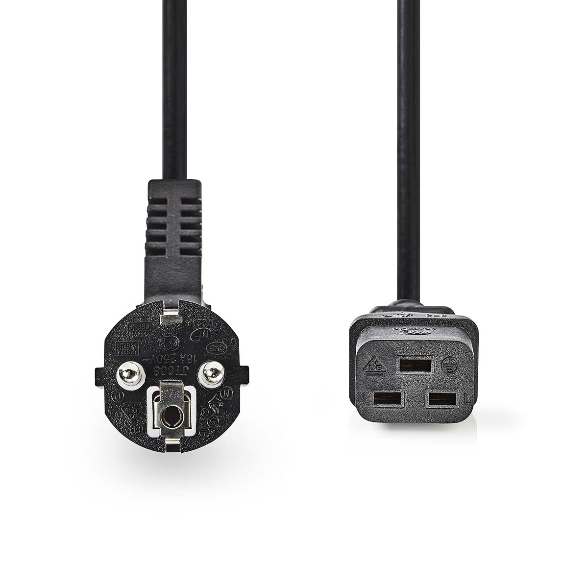 Nedis Stroomkabel | Type F (CEE 7/7) Male | IEC-320-C19 | Gehoekt | Recht | Vernikkeld | 2.00 m | Rond | PVC | Zwart | Doos - CEGB10300BK20