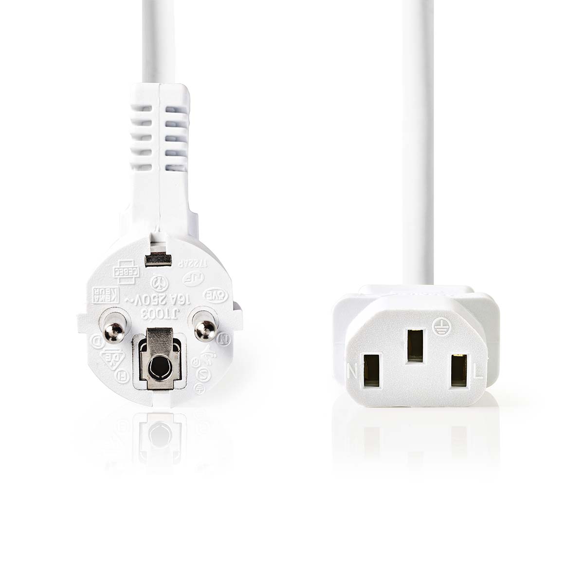 Nedis Stroomkabel | Type F (CEE 7/7) Male | IEC-320-C13 | Gehoekt | Recht | Vernikkeld | 5.00 m | Rond | PVC | Wit | Label - CEGL10000WT50