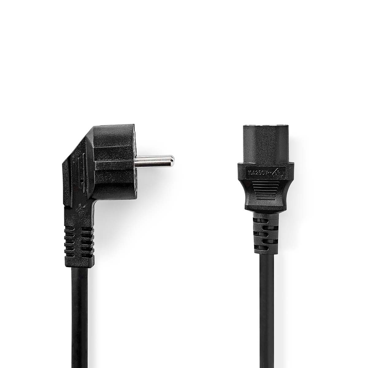 Nedis Stroomkabel | Type F (CEE 7 7) Male | IEC-320-C13 | Gehoekt | Recht | Vernikkeld | 2.00 m | Rond | PVC | Zwart | Label CEGL10015BK20