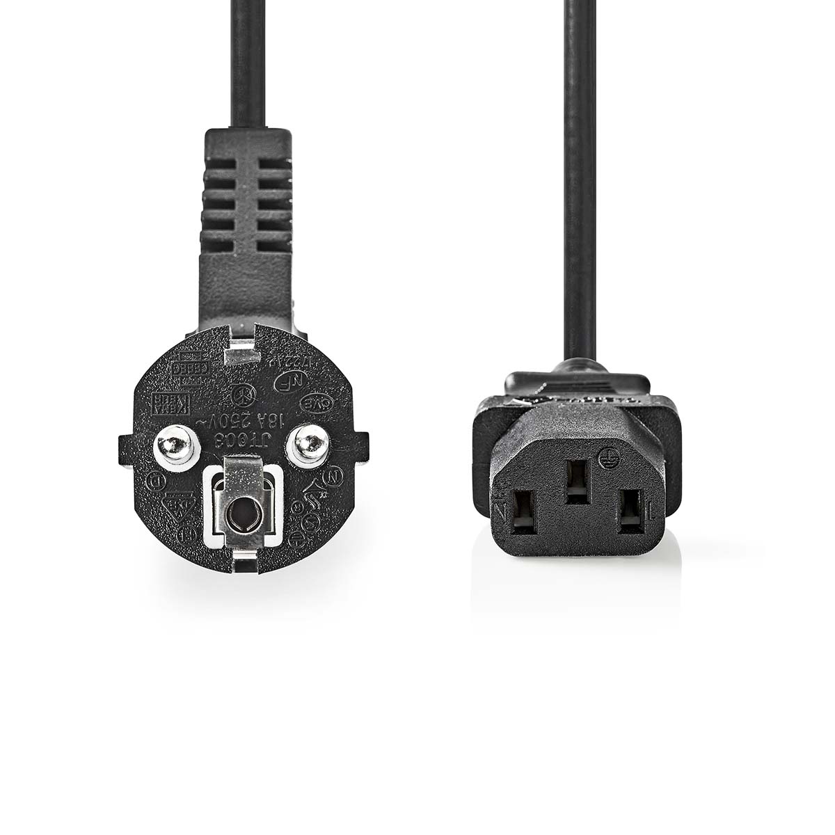 Nedis Stroomkabel | Type F (CEE 7/7) Male | IEC-320-C13 | Gehoekt | Recht | Vernikkeld | 5.00 m | Rond | PVC | Zwart | Label - CEGL10015BK50