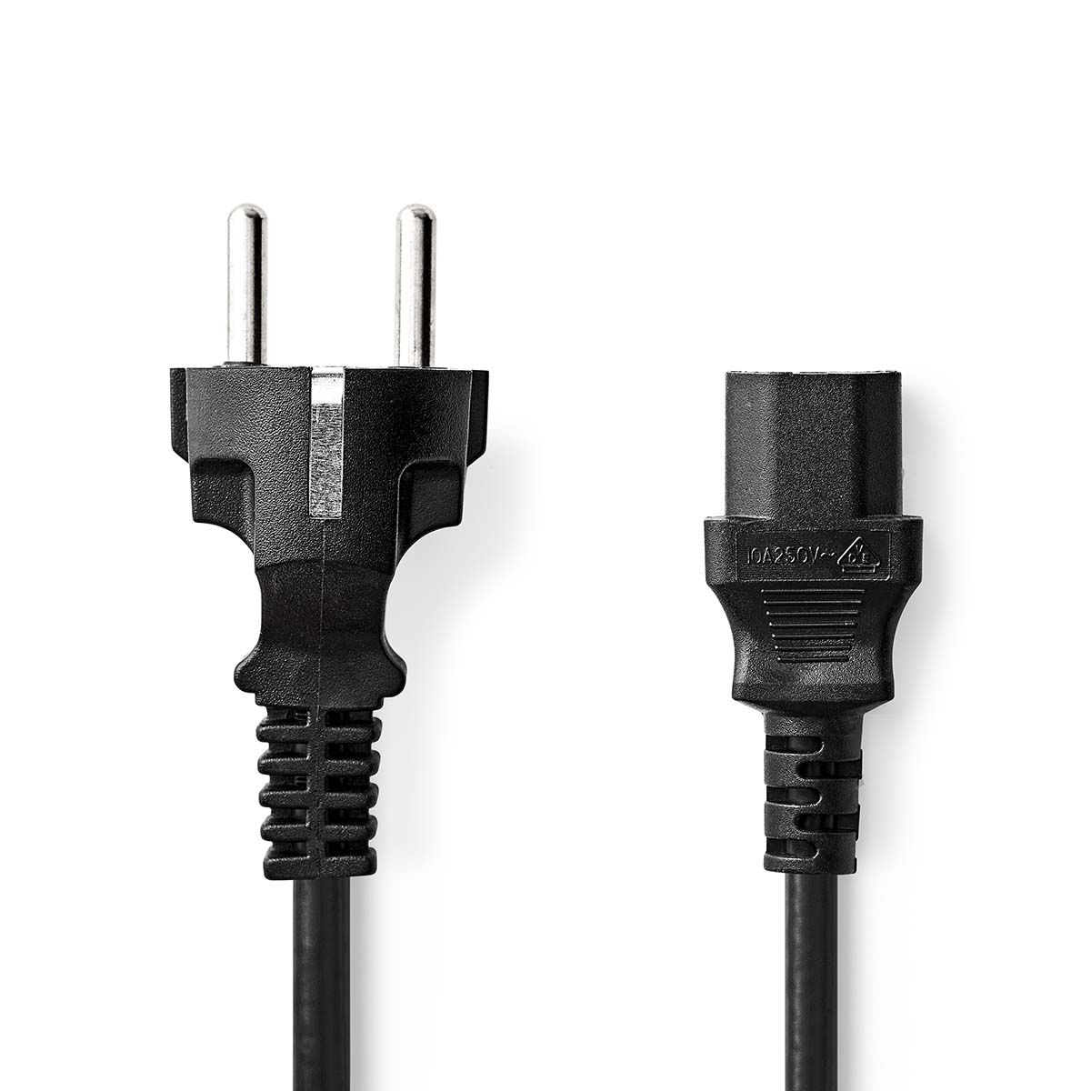 Nedis Stroomkabel | Type F (CEE 7 7) Male | IEC-320-C13 | Recht | Recht | Vernikkeld | 10.0 m | Rond | PVC | Zwart | Label CEGL10030BK100