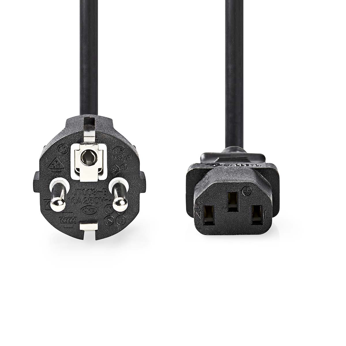 Nedis Stroomkabel | Type F (CEE 7/7) Male | IEC-320-C13 | Recht | Recht | Vernikkeld | 2.00 m | Rond | PVC | Zwart | Label - CEGL10030BK20