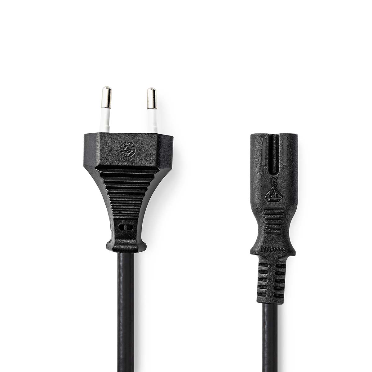 Nedis Stroomkabel | Euro Male | IEC-320-C7 | Recht | Recht | Vernikkeld | 2.00 m | Plat | PVC | Zwart | Label CEGL11040BK20