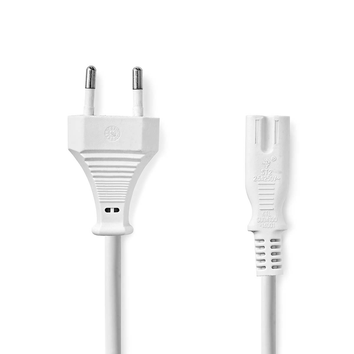 Nedis Stroomkabel | Euro Male | IEC-320-C7 | Recht | Recht | Vernikkeld | 3.00 m | Plat | PVC | Wit | Label CEGL11040WT30