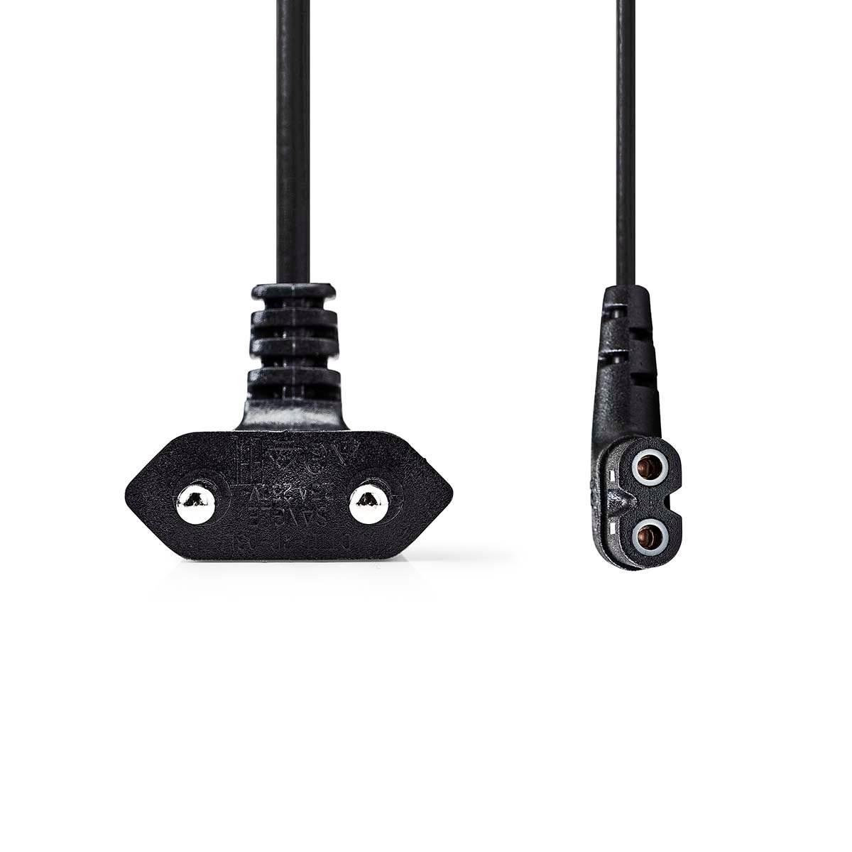 Nedis Stroomkabel | Euro Male | IEC-320-C7 | Gehoekt | Links Gehoekt | Vernikkeld | 2.00 m | Plat | PVC | Zwart | Label - CEGL11055BK20