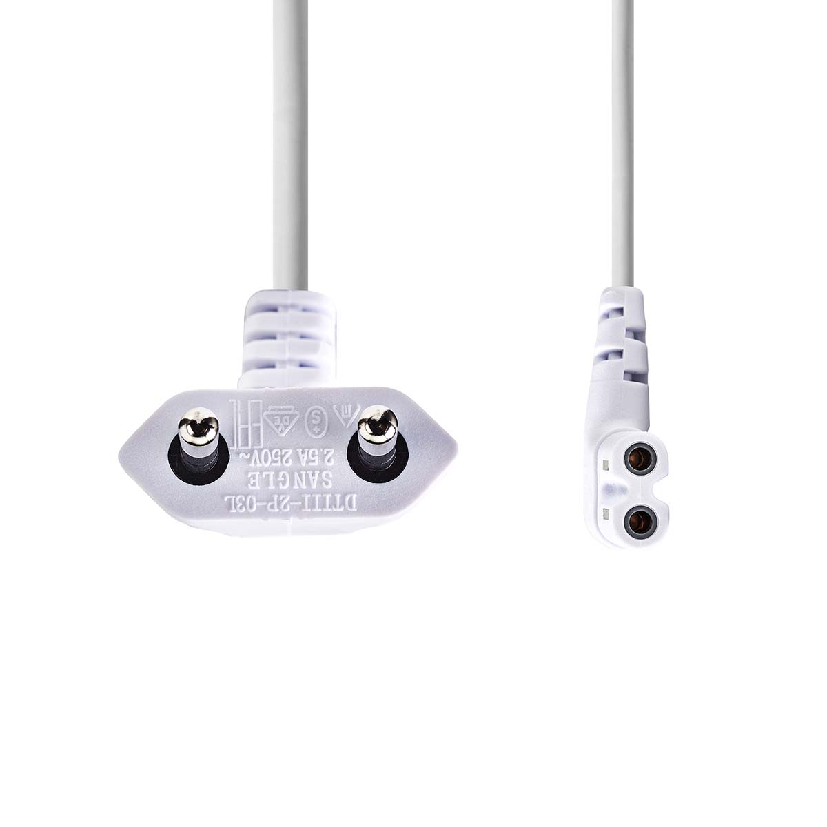 Nedis Stroomkabel | Euro Male | IEC-320-C7 | Gehoekt | Links Gehoekt | Vernikkeld | 3.00 m | Plat | PVC | Wit | Label - CEGL11055WT30