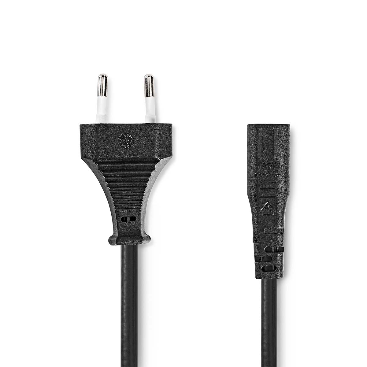 Nedis Stroomkabel | Euro Male | IEC-320-C1 | Recht | Recht | Vernikkeld | 2.00 m | Gekruld | PVC | Zwart | Label CEGL11062BK20