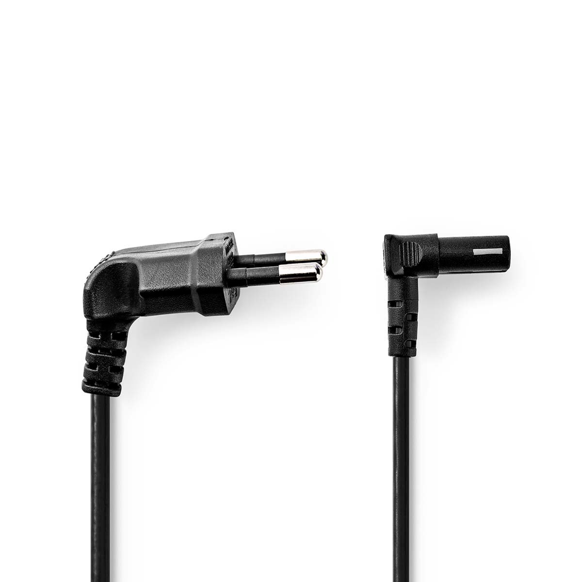 Nedis Stroomkabel | Euro Male | IEC-320-C1 | Gehoekt | 90° Gehoekt | Vernikkeld | 2.00 m | Plat | PVC | Zwart | Label - CEGL11075BK20