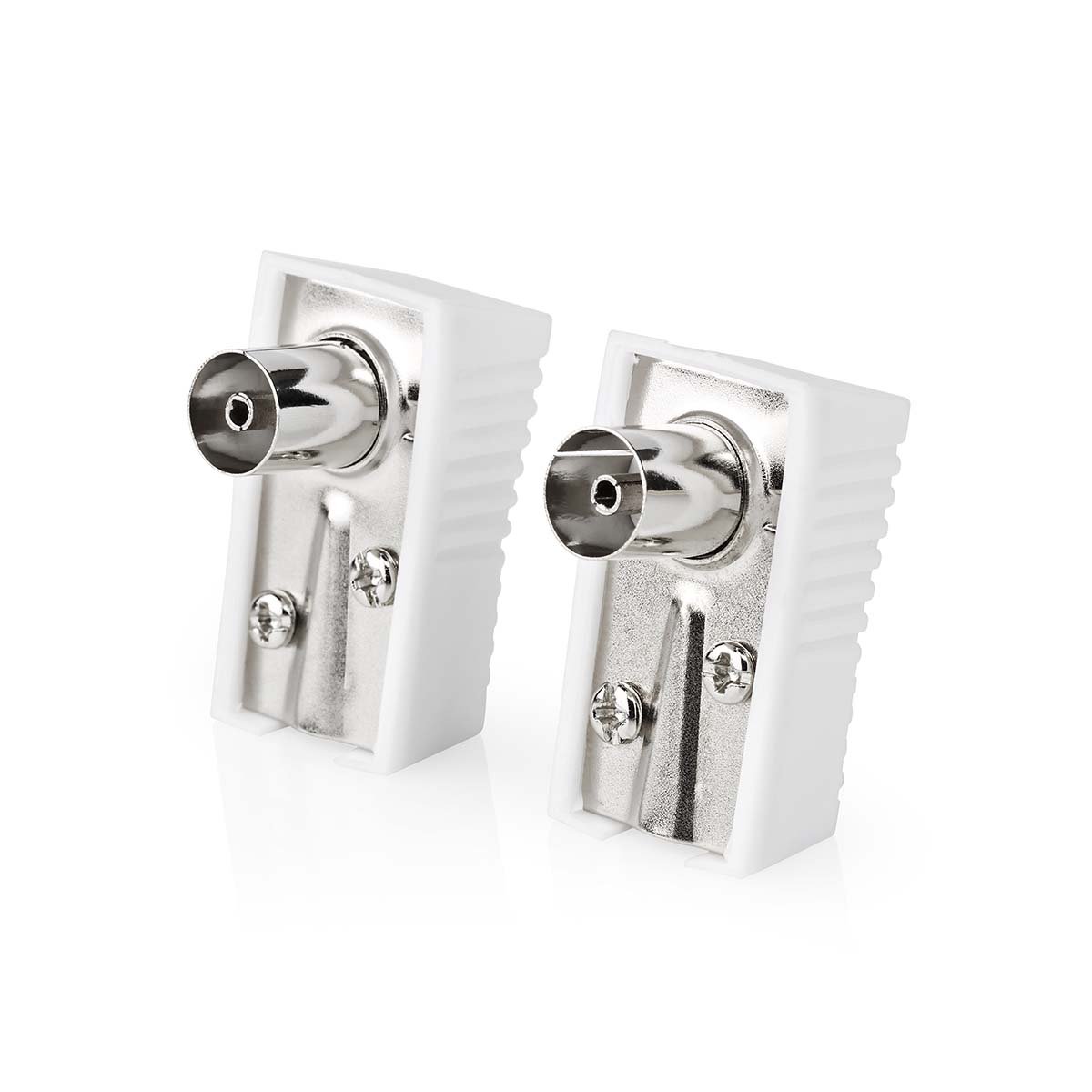 Nedis IEC (Coax) Connector | Gehoekt | Female | Vernikkeld | 75 Ohm | Schroef | Diameter kabelinvoer: 7.0 mm | Metaal Polyvinylchloride (PVC) | Wit