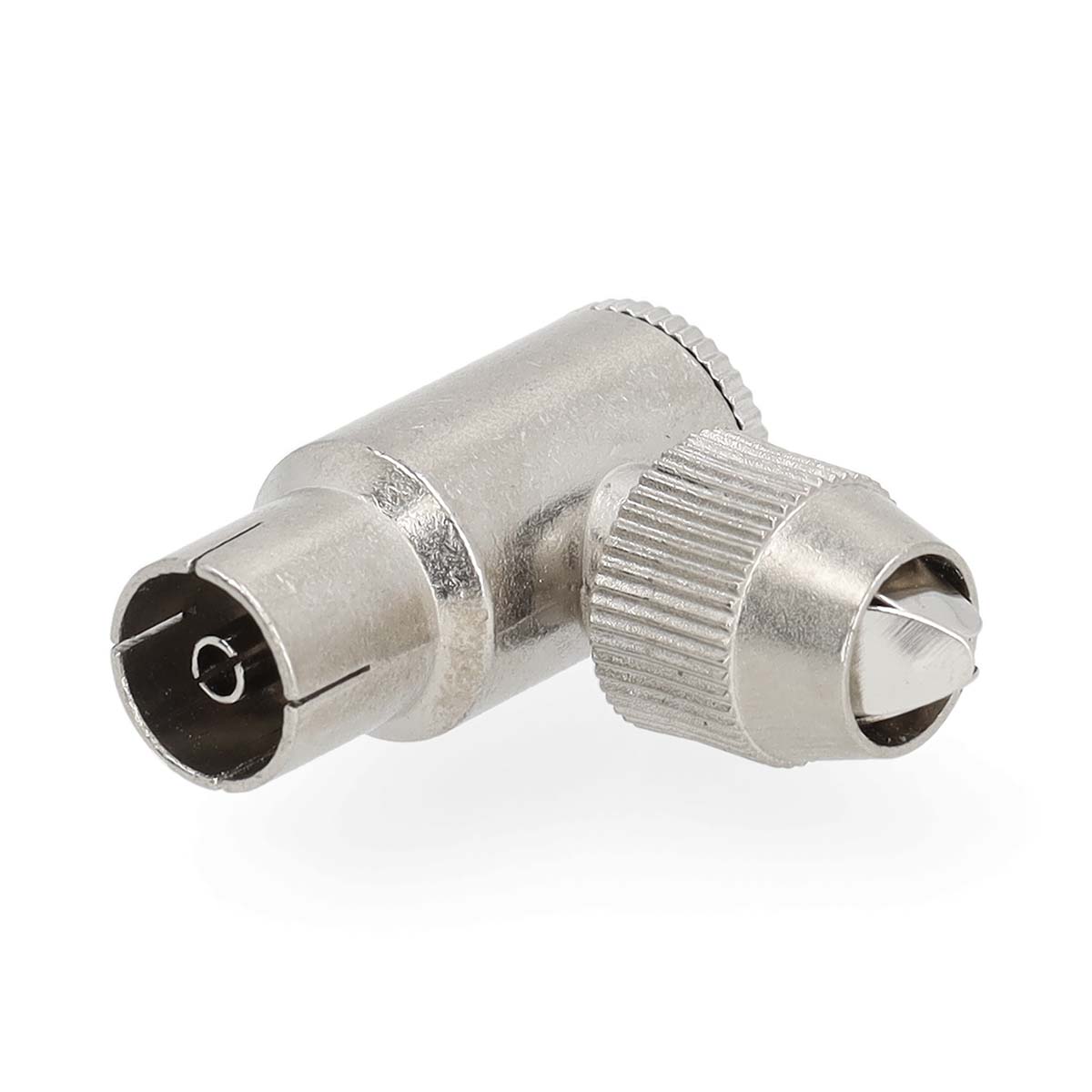 Nedis IEC (Coax) Connector | 90° Gehoekt | Female | Vernikkeld | 75 Ohm | Schroef | Diameter kabelinvoer: 7.0 mm | Metaal | Zilver | 2 Stuks | Gift