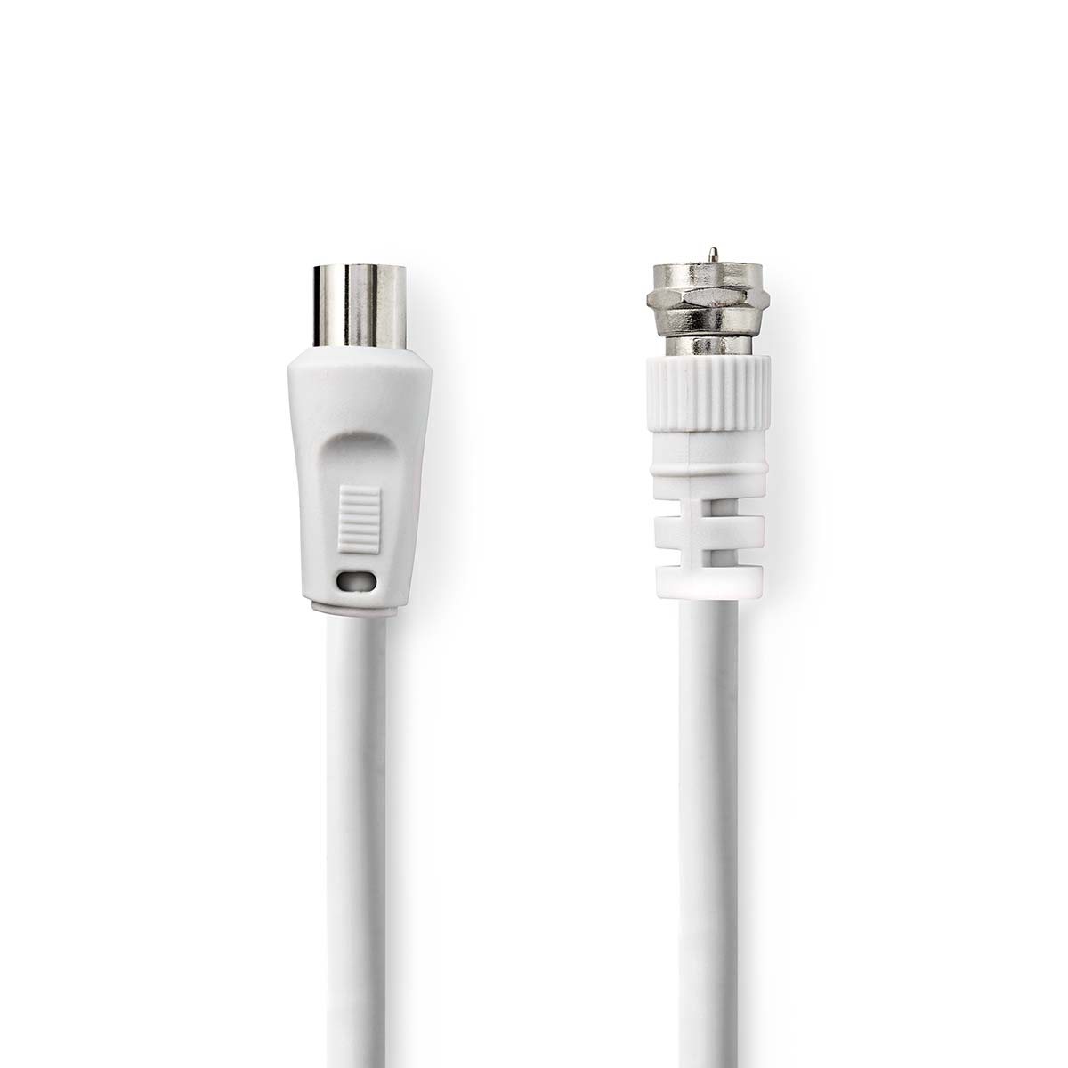 Nedis Satelliet- en Antennekabel | F-Male | IEC (Coax) Male | Vernikkeld | 75 Ohm | Dubbel Afgeschermd | 3.00 m | Rond | PVC | Wit | Label