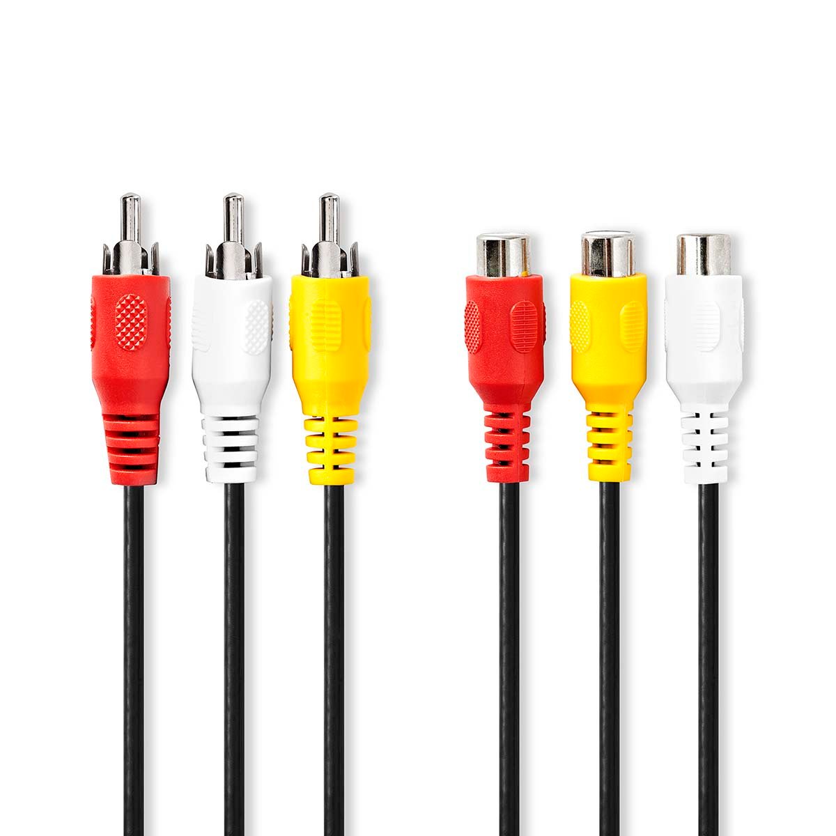 Nedis Composiet Videokabel | 3x RCA Male | 3x RCA Female | Vernikkeld | 480p | 2.00 m | Rond | PVC | Zwart | Label - CVGL24305BK20