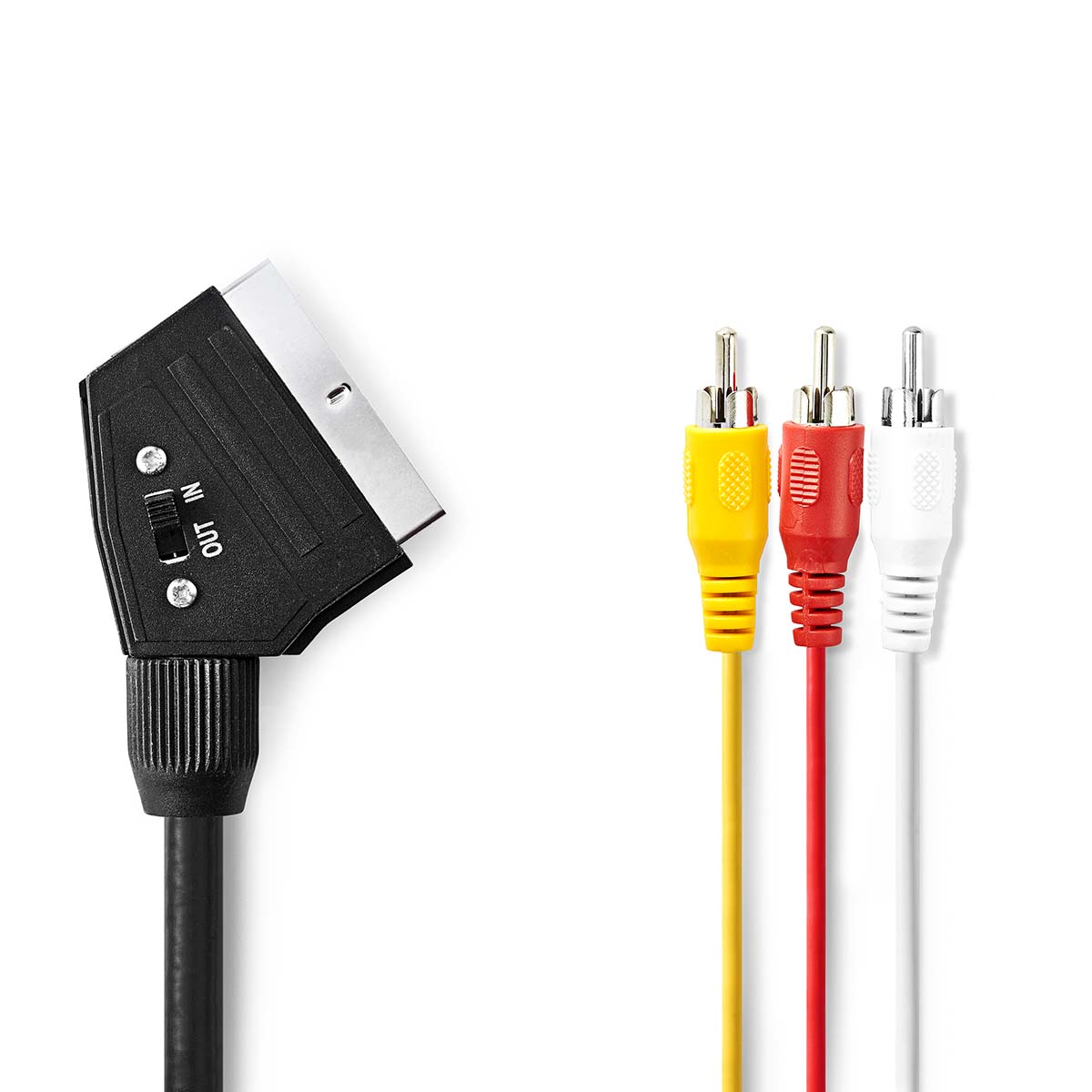Nedis SCART-Kabel | SCART Male | 3x RCA Male | Vernikkeld | Schakelbaar | 480p | 2.00 m | Rond | PVC | Zwart | Label CVGL31130BK20