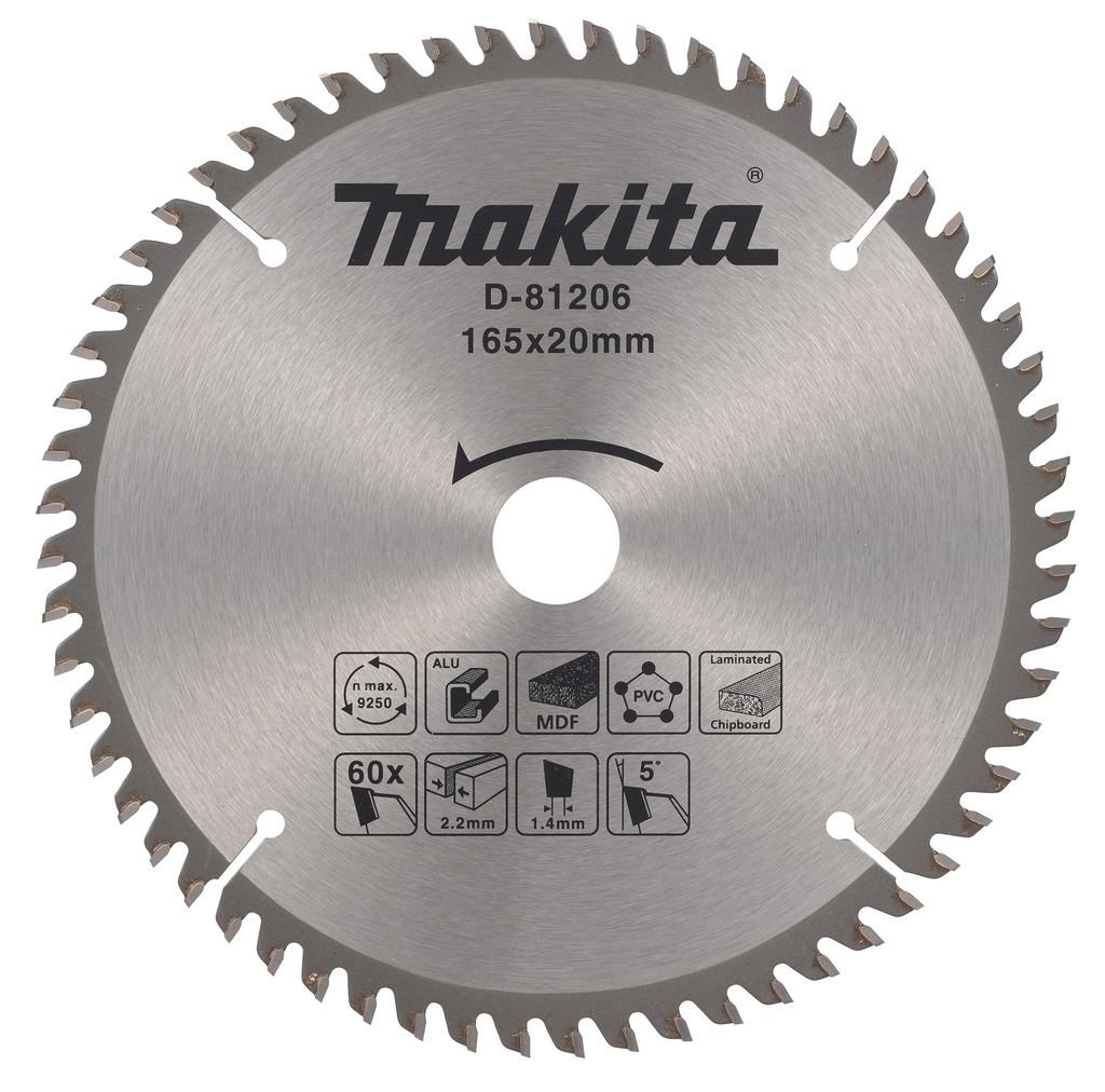 Makita Accessoires Cirkelzaagblad div. materialen 165x20x2,2 60T 5g - D-81206