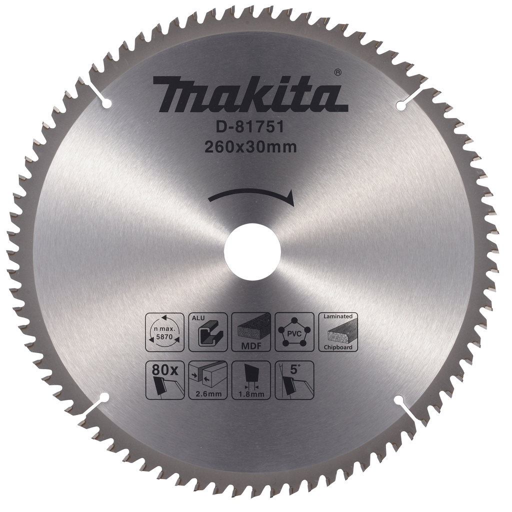 Makita Accessoires Afkortzaagblad div. materialen 260x30x2,6 80T 5g - D-81751