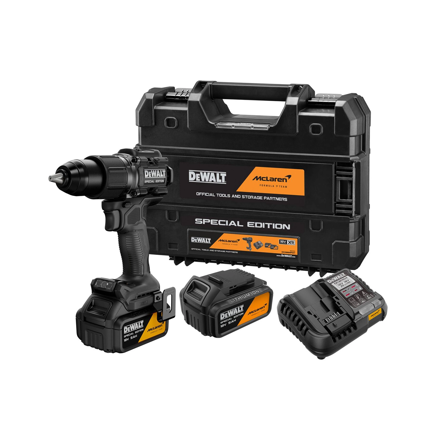 DeWALT DCD86MP2T-QW | XR x McLaren brushless accu schroef-/klopboormachine 18V in TSTAK (2x 5.0Ah accu + lader) - DCD86MP2T-QW