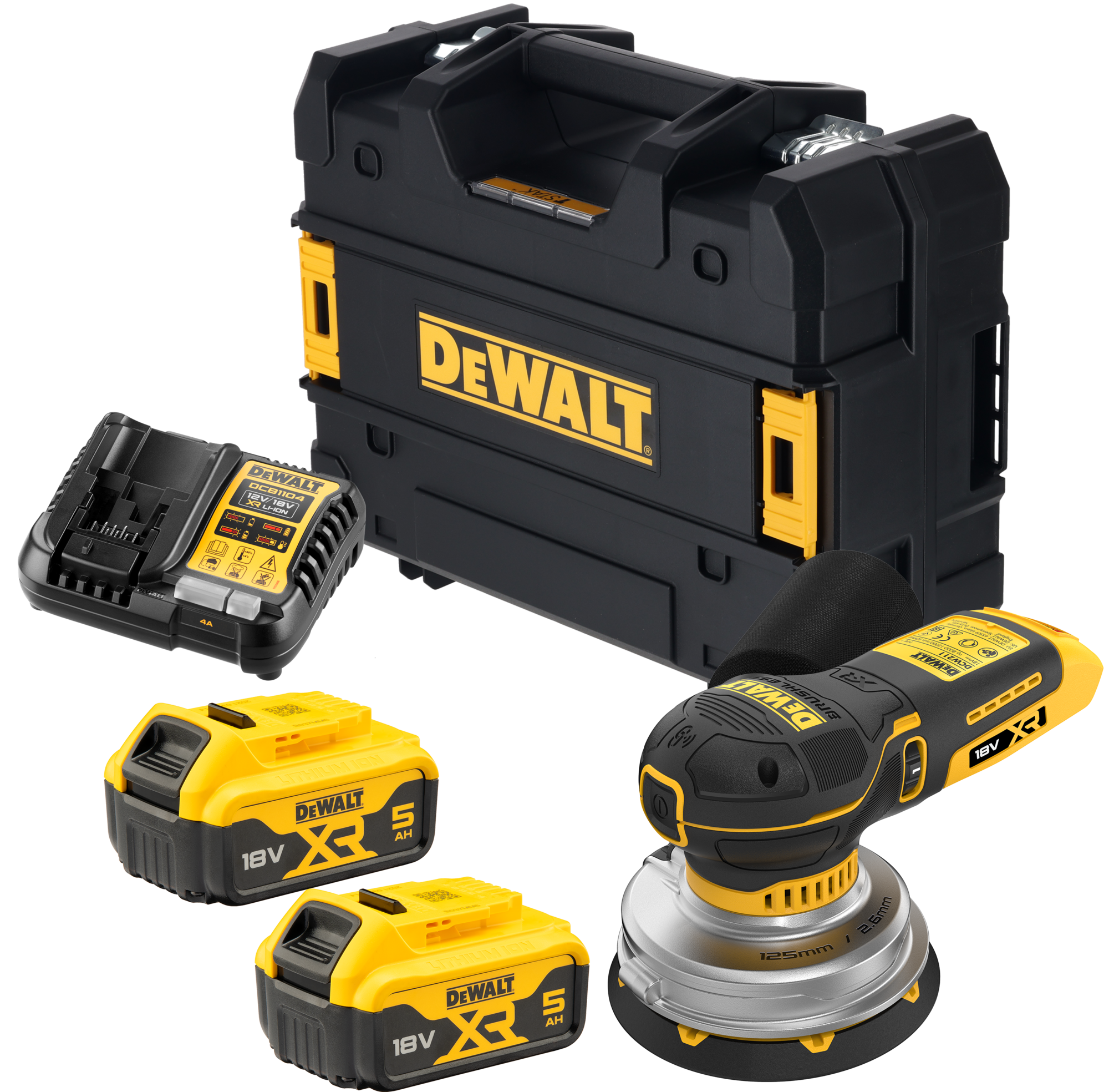 DeWalt DCW211P2-QW 18V XR BL Excentrische Schuurmachine 125mm | 2x 5.0Ah 18V XR accu's + lader - DCW211P2-QW