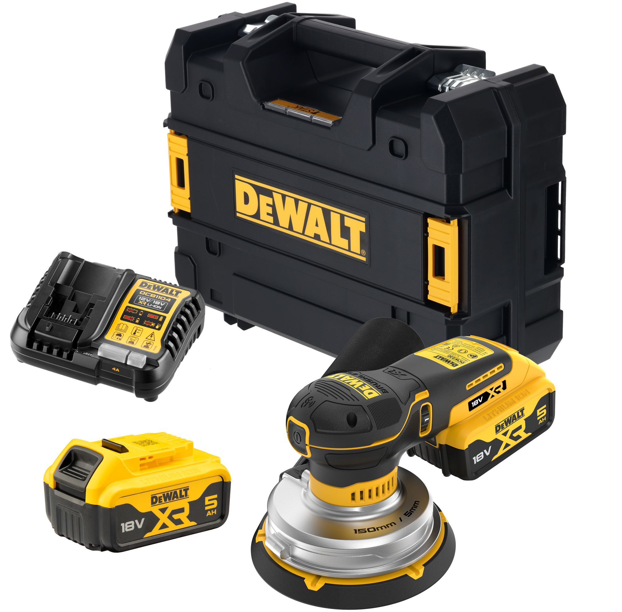 DeWalt DCW230P2-QW 18V XR BL Excentrische Schuurmachine 150mm | 2x 5.0Ah 18V XR accu's + lader - DCW230P2-QW