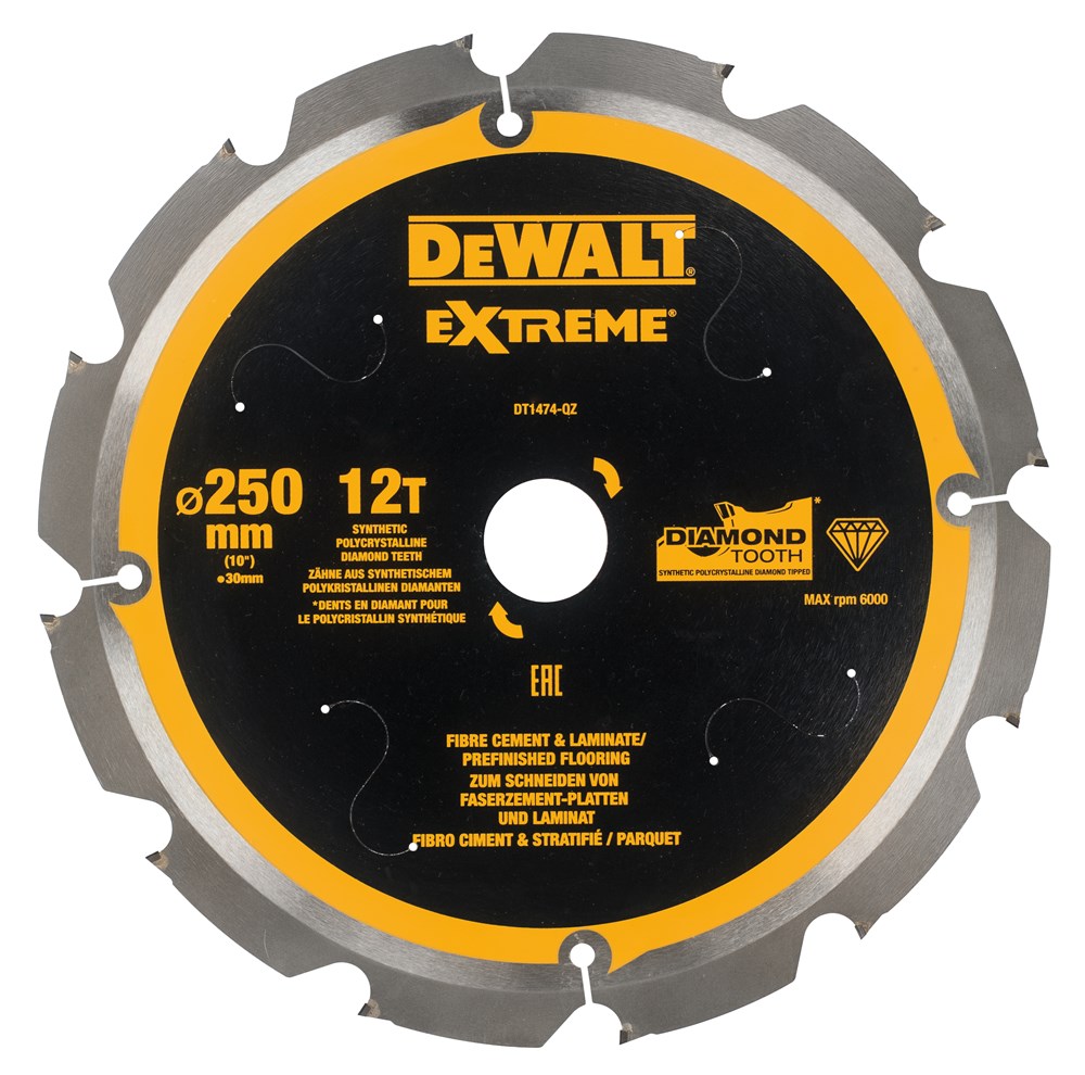 DeWalt Accessoires Cirkelzaagblad PCD laminaat/vezelcement 250x30x12t - DT1474-QZ