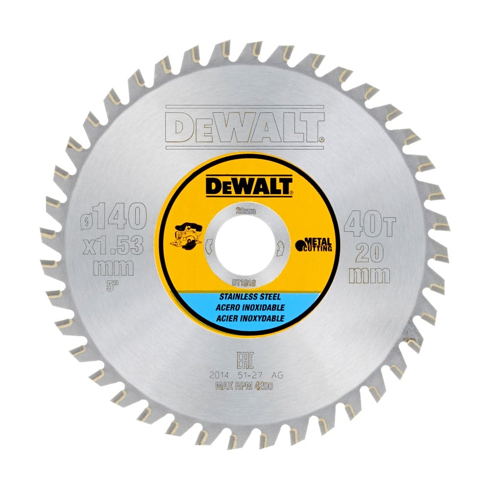 DeWalt Accessoires Cirkelzaagblad Inox/RVS 140x20x40T - DT1918-QZ