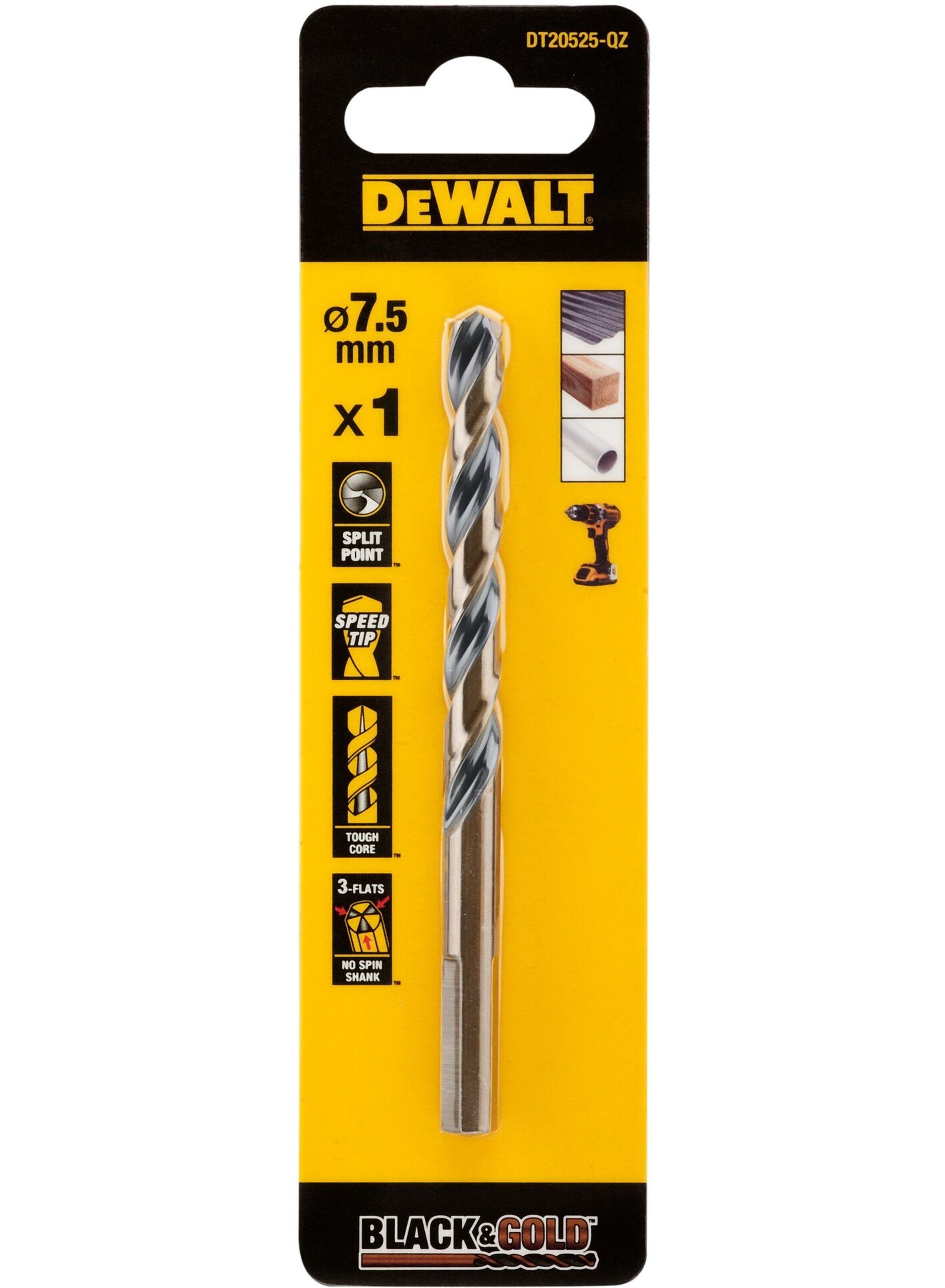 DeWalt Accessoires Black & Gold Metaalboor | 7,5 mm - DT20525-QZ
