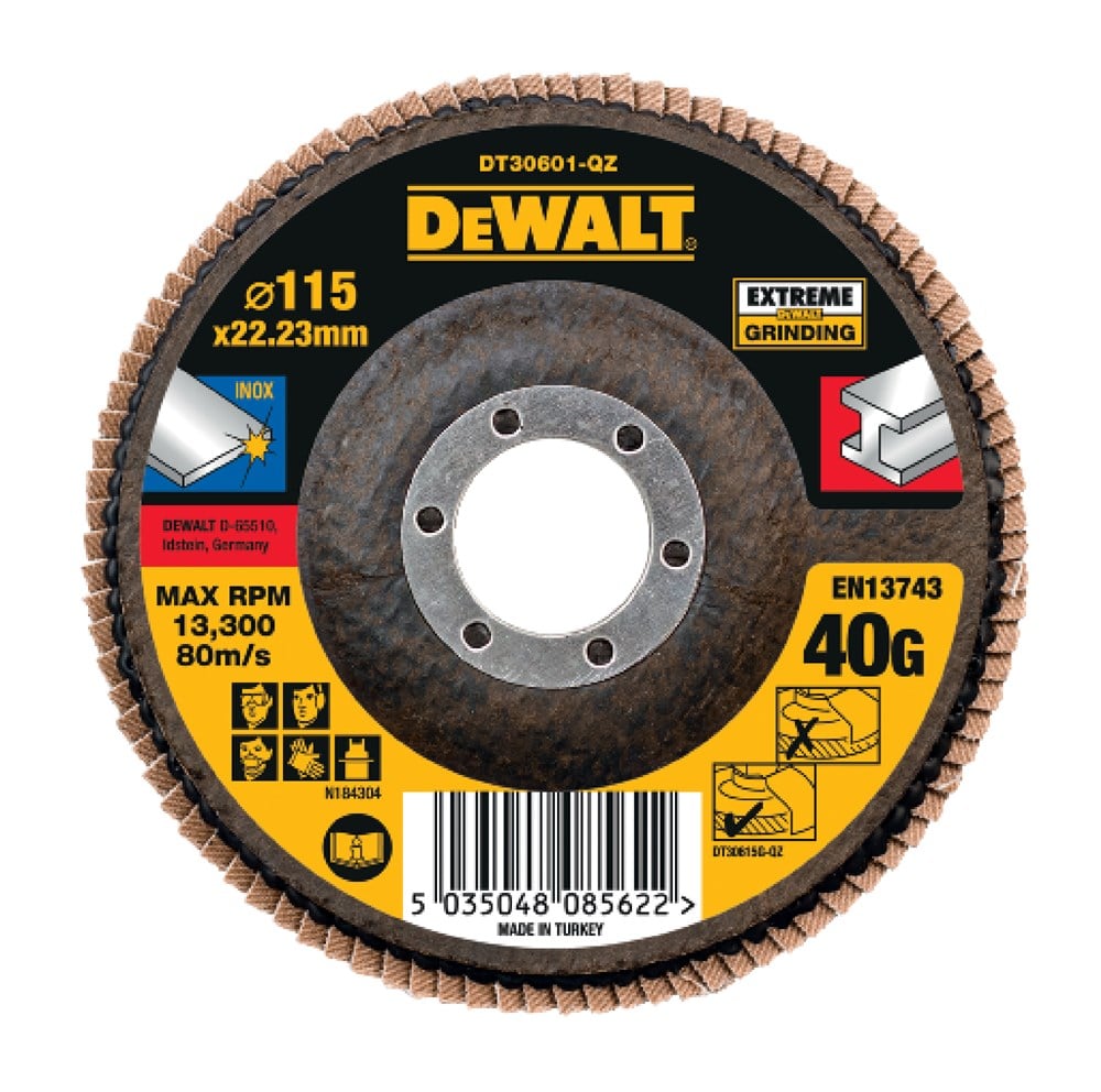 DeWalt Accessoires Lamellen schuurschijf EXTREME 115x22.2mm 40G - DT30601-QZ - 1 stuk - DT30601-QZ