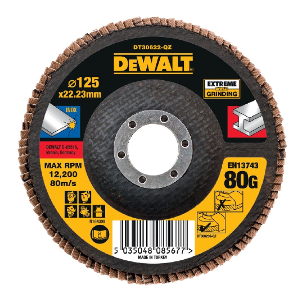 DeWalt Accessoires Lamellen schuurschijf EXTREME 125x22.2mm 80G - DT30622-QZ - 1 stuk - DT30622-QZ