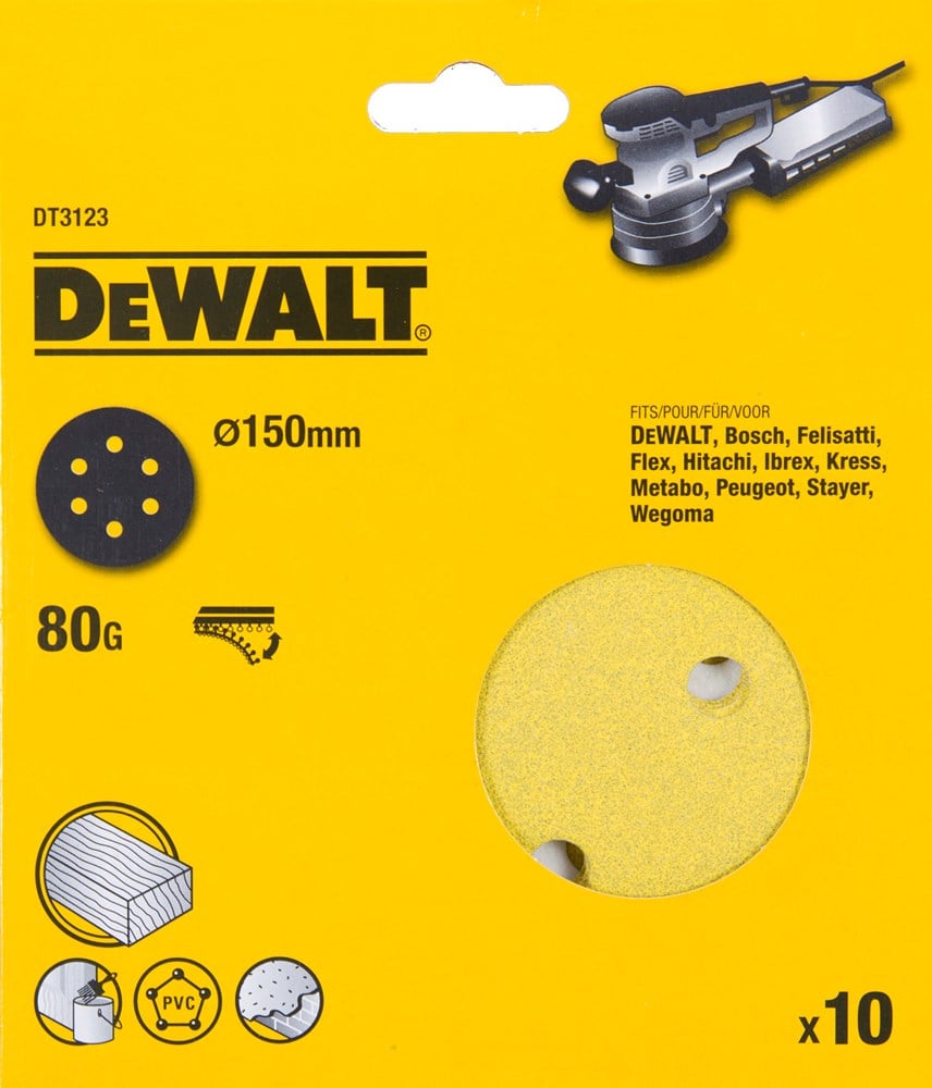 DeWalt Accessoires Schuurschijf, Ø150mm, 6 gaten (DW443/D26410), K80 - DT3123-QZ