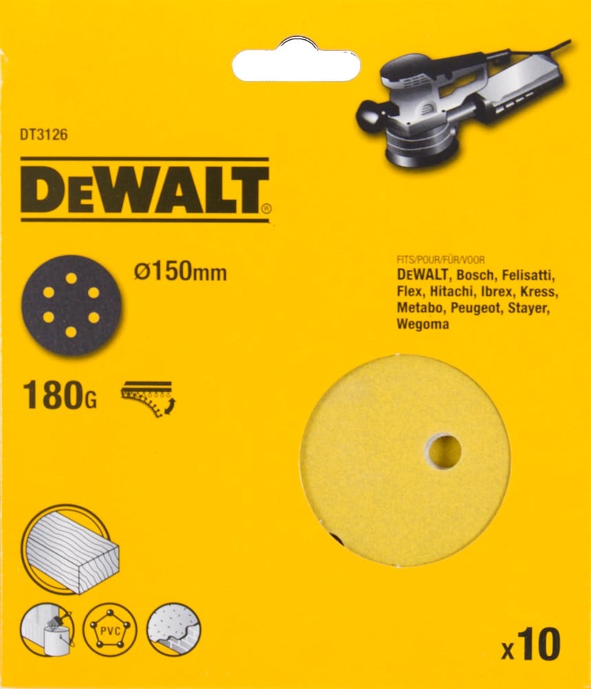 DeWalt Accessoires Schuurschijf, Ø150mm, 6 gaten (DW443/D26410), K180 - DT3126-QZ