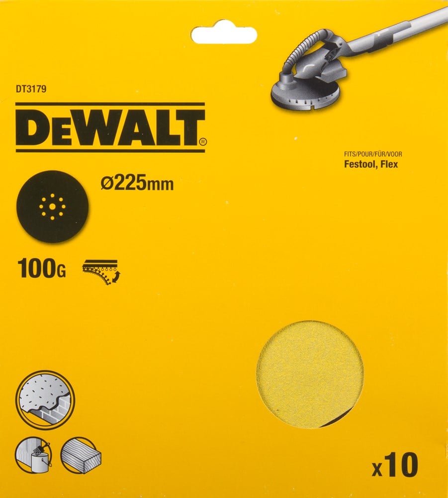 DeWalt Accessoires Schuurschijf, Ø225mm, Festool, Flex 9 perf., K100 (10x) - DT3179-QZ