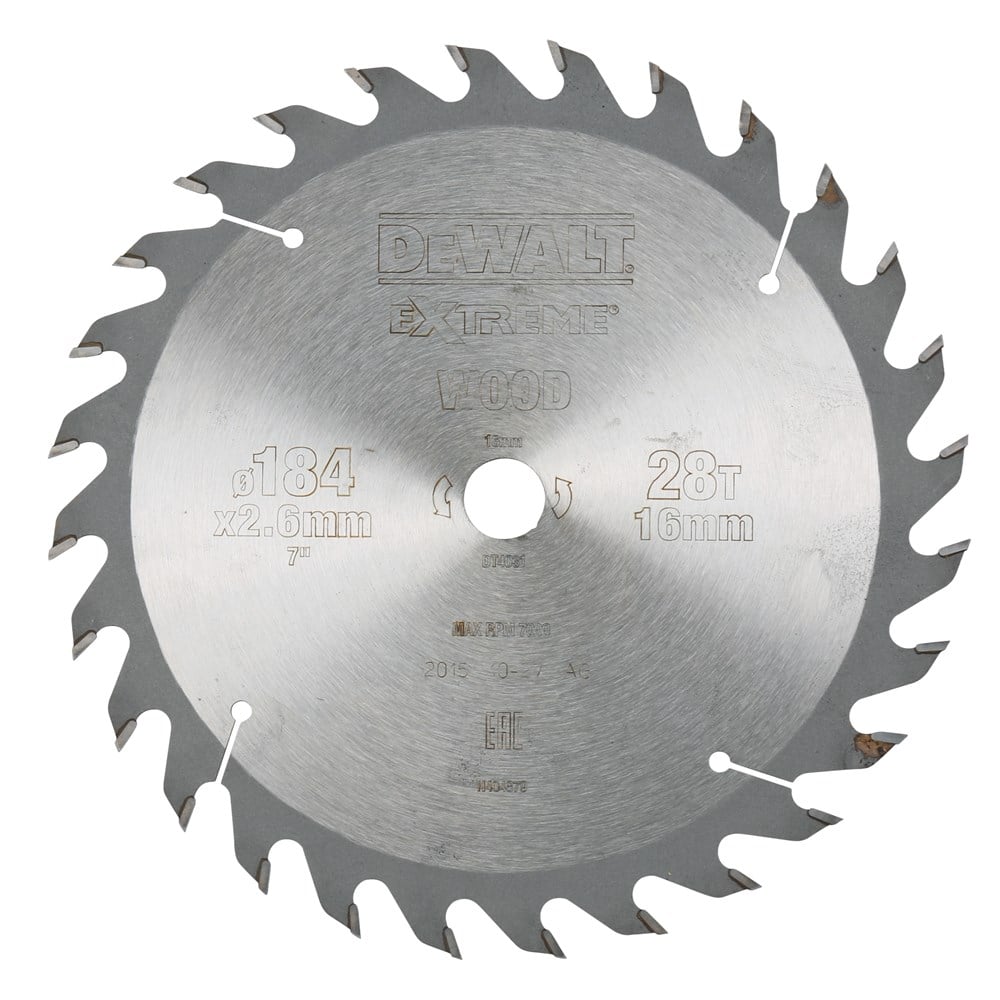 DeWalt Accessoires Cirkelzaagblad 184x16x28t, wisseltand, positief 25°, kerf 2,6mm - DT4031-QZ