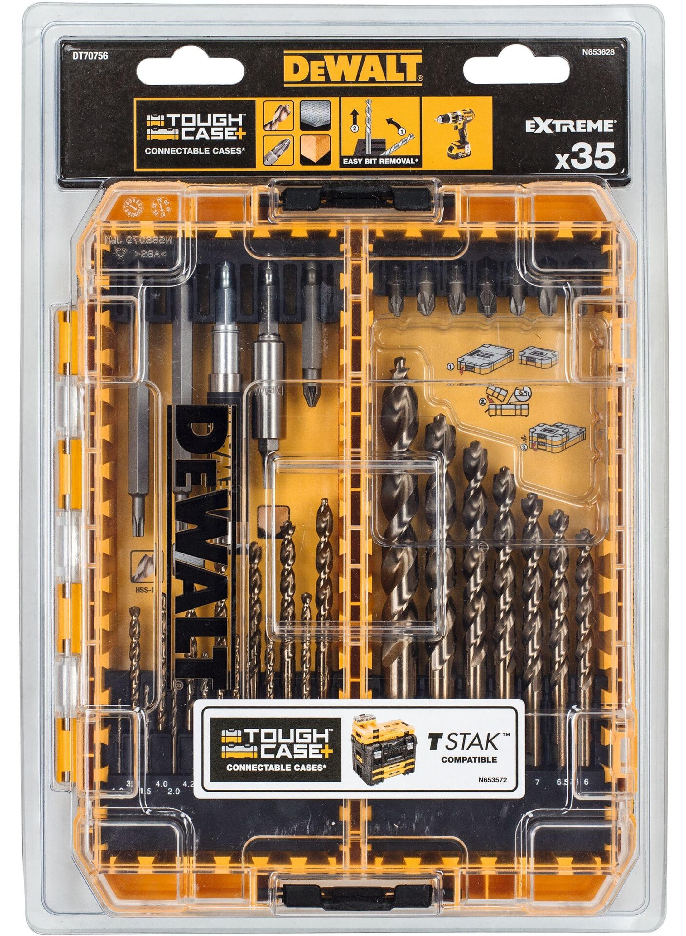DeWalt Accessoires 35-delige Metaalboren- en schroefbitsset | HSS-G | EXTREME 2 | 1 mm-12 mm | In TOUGH CASE - DT70756-QZ