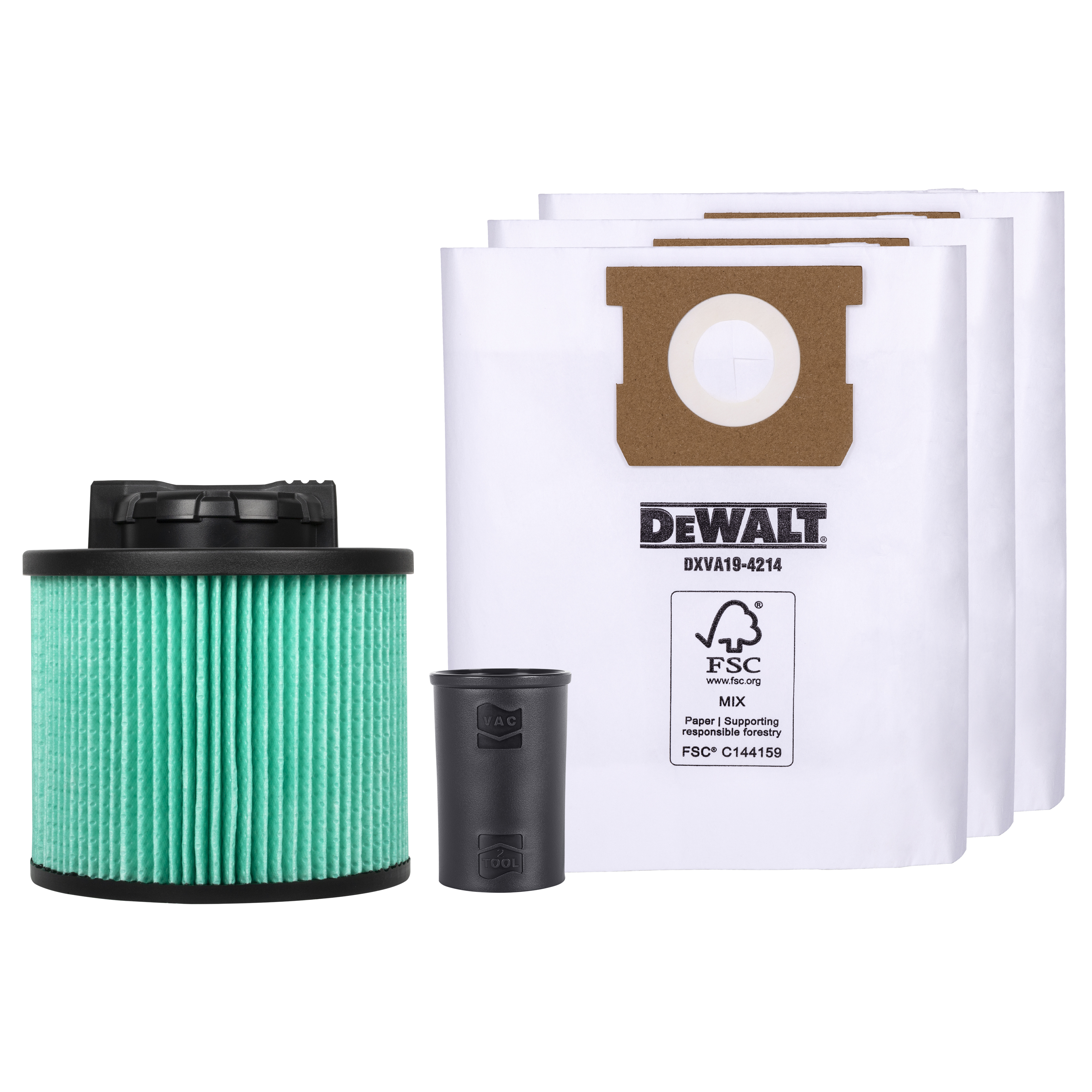 DeWALT Efficiency Accessory Pack | Stofzuigeraccessoires Set | Stofzakken + HEPA H13 Filter + Stofzuigeradapter - DXVA19-0502