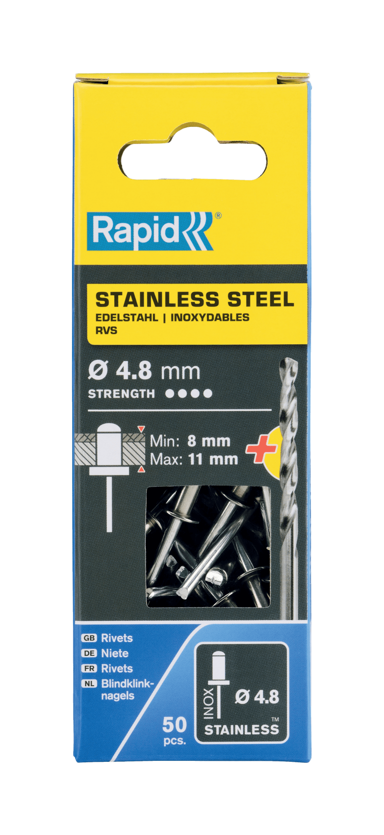 Rapid blindklinknagels RVS 4.8 x 14mm (50 st.)
