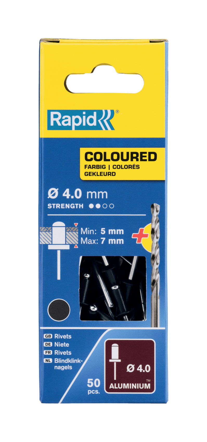 Rapid Blindklinknagels donker grijs 4 x 10 mm incl. Boor 50 st.. Box