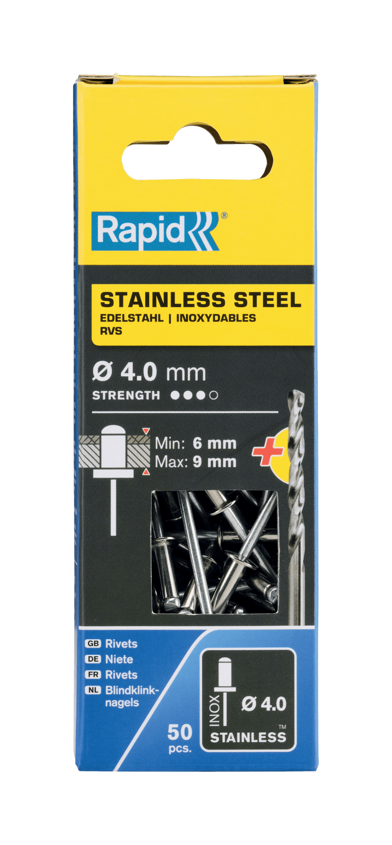Rapid Blindklinknagels RVS | Ø4 x 12 mm | Incl. Boor | 50 Stuks - 5000394