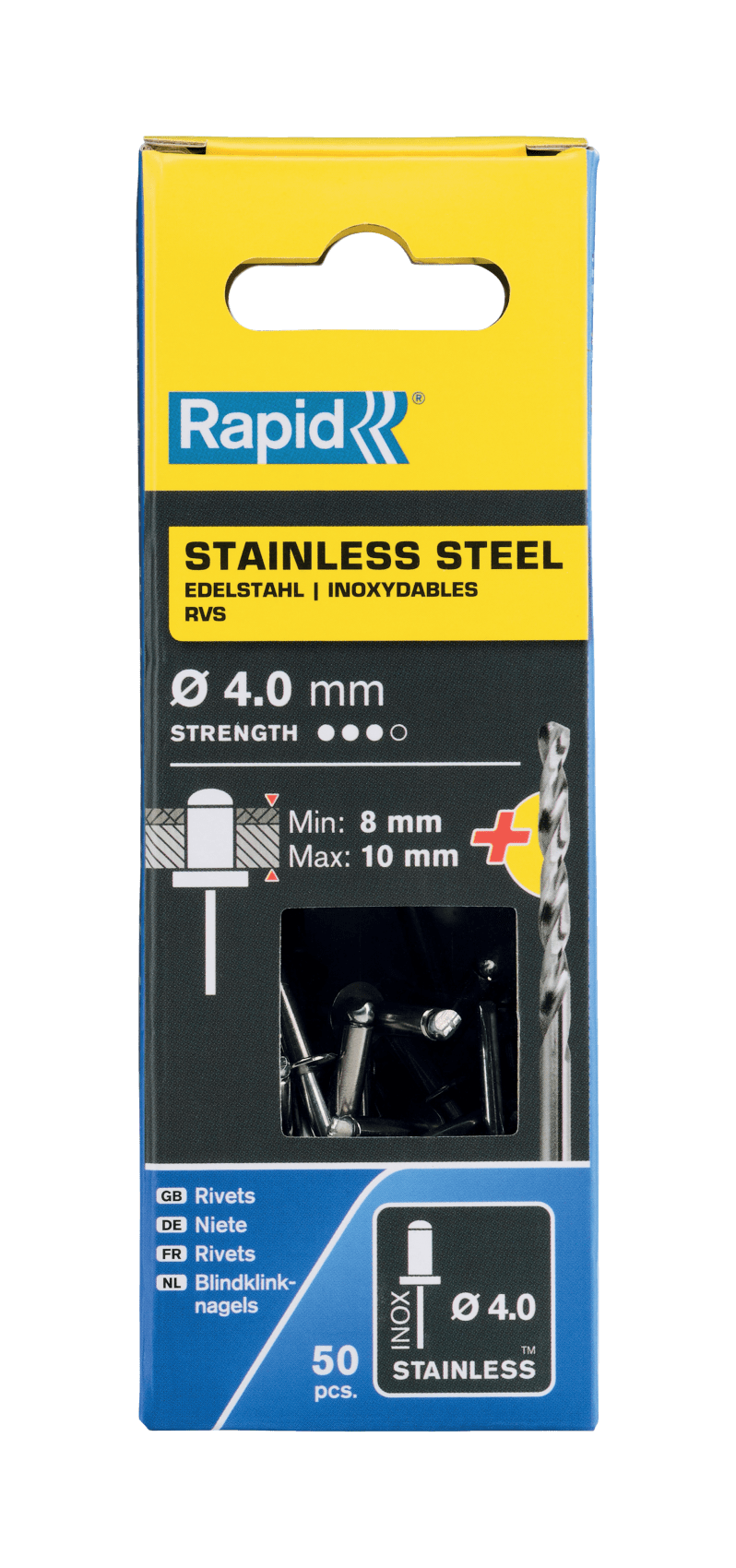 Rapid Blindklinknagels RVS | Ø4 x 14 mm | Incl. Boor | 50 Stuks - 5000395