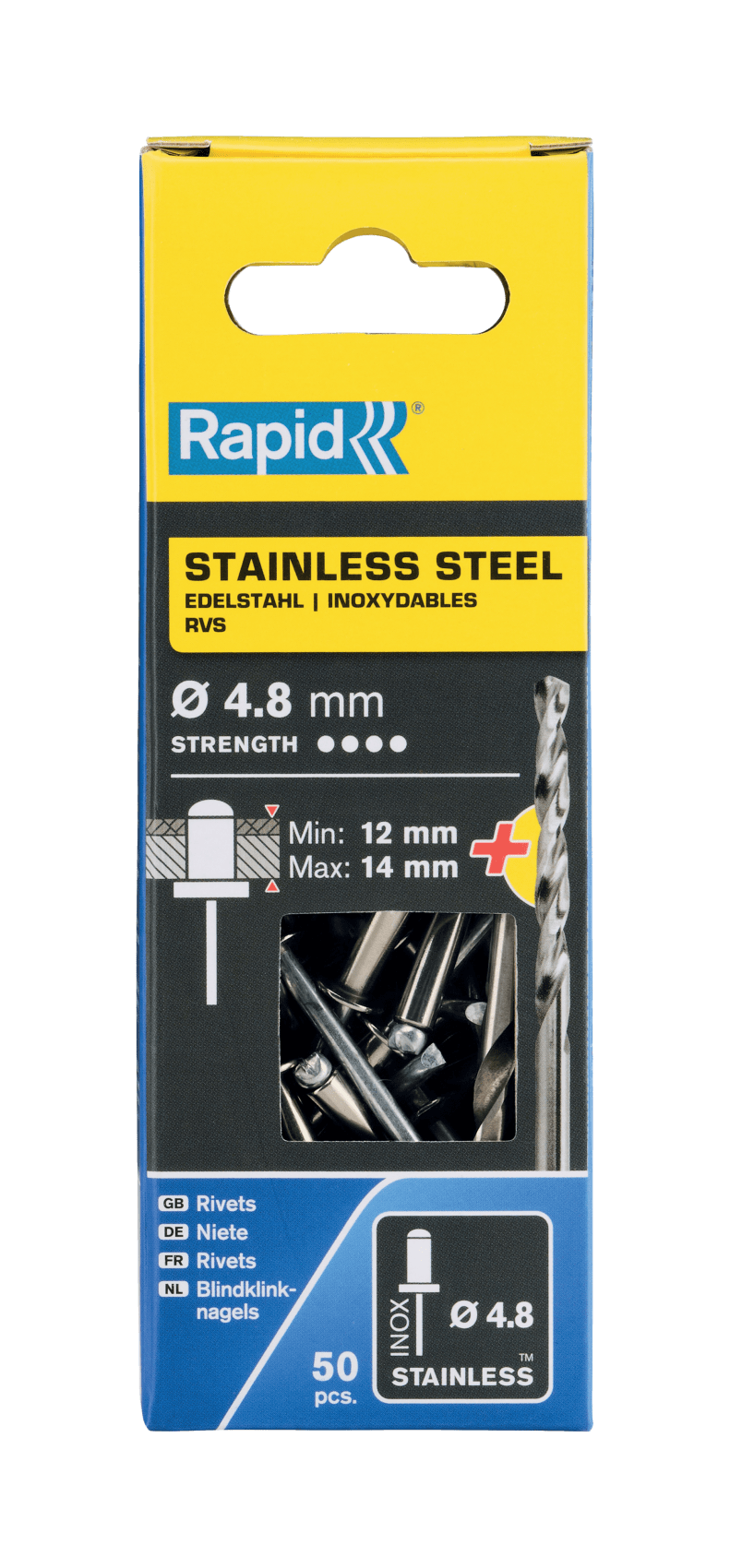 Rapid Blindklinknagels RVS | Ø4,8 x 18 mm | Incl. Boor | 50 Stuks - 5000397